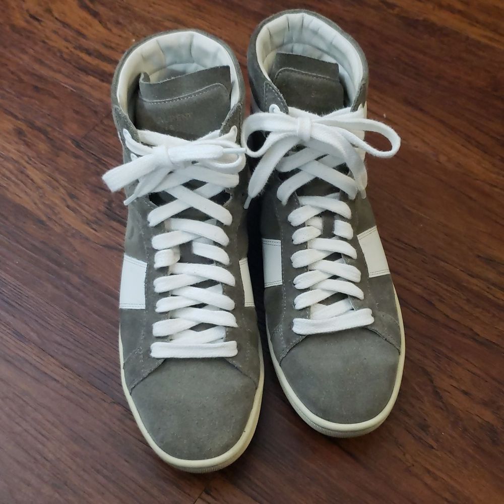 Saint Laurent Gray Suede Hightop Sneakers Size 37 Edgy Streetwear Chic Feminine
